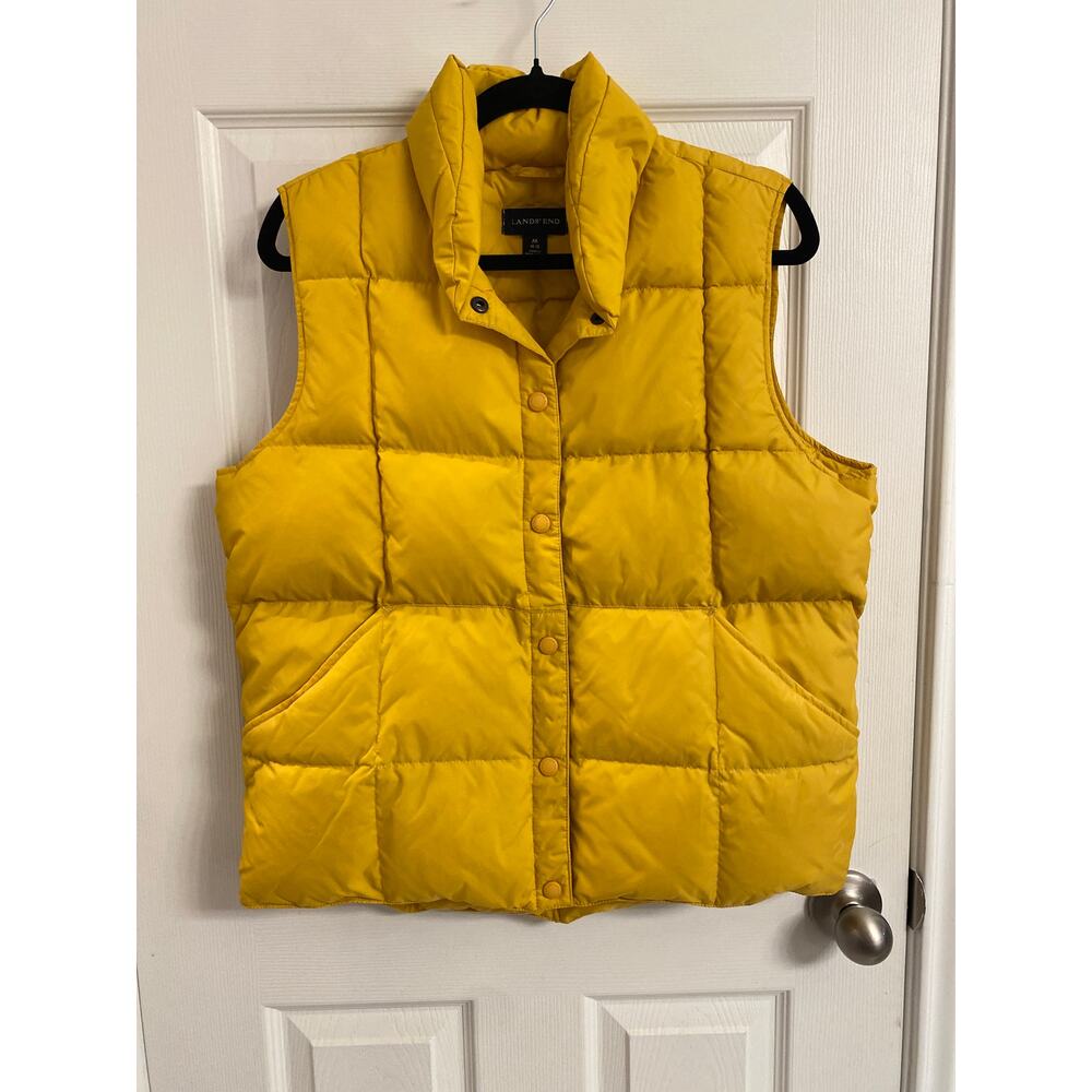 Lands’ End Yellow Down Puffer Vest Women’s Medium 10-12 Gorpcore Hiking